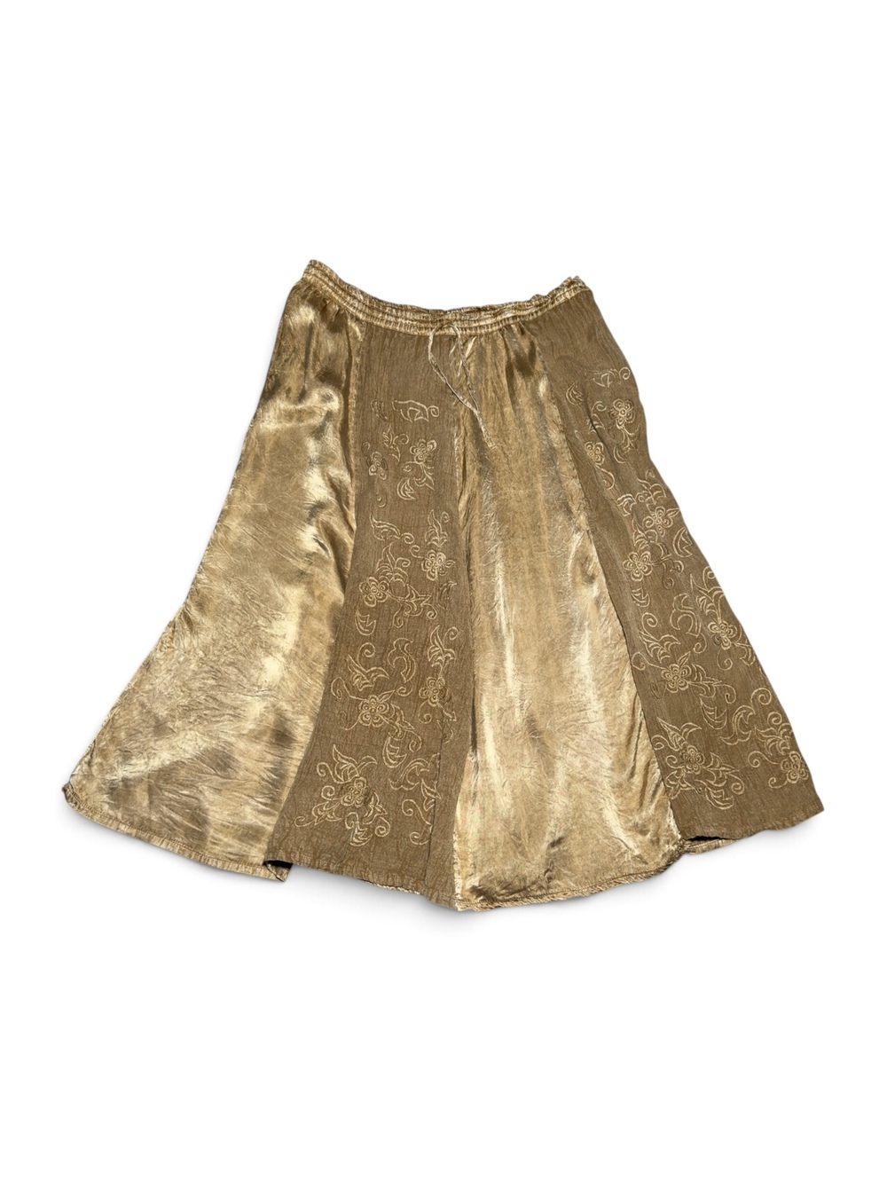 Vintage Papillon Gold Rayon Embroidered Paneled Midi Skirt Made in India